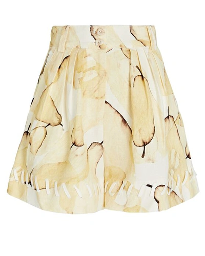 Shop Aje Unlace Pear Linen Shorts In Pale Yellow/ivory