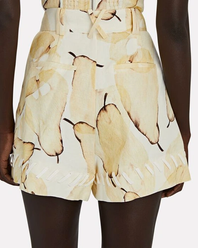 Shop Aje Unlace Pear Linen Shorts In Pale Yellow/ivory