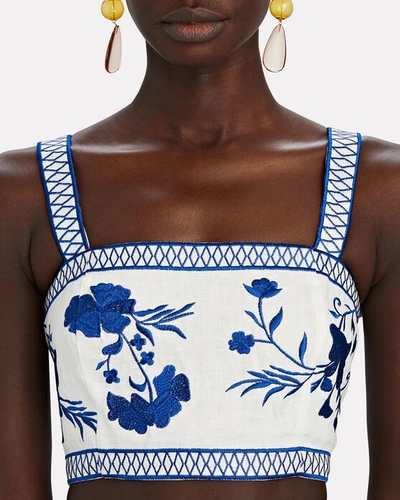 Shop Alexis Olva Embroidered Linen Crop Top In White