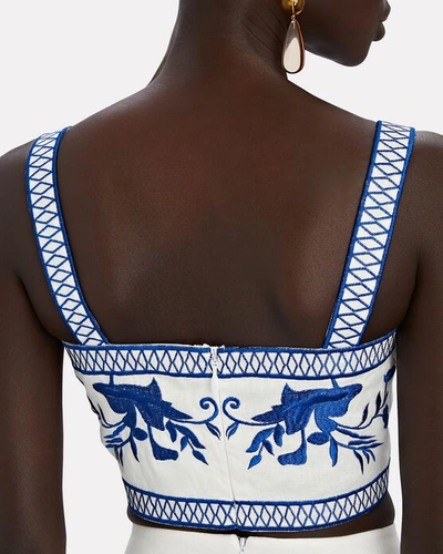 Shop Alexis Olva Embroidered Linen Crop Top In White