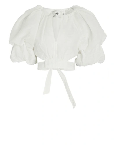 Shop Aje Impression Puff Sleeve Crop Top In White