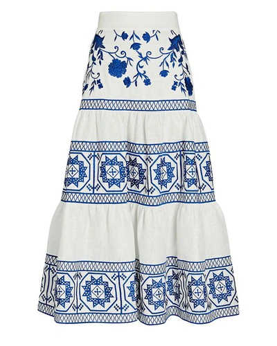 Shop Alexis Deena Embroidered Tiered Midi Skirt In White