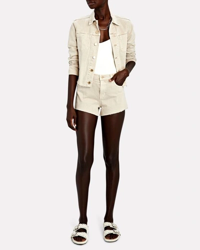 Shop L Agence Audrey Cut-off Denim Shorts In Biscuit