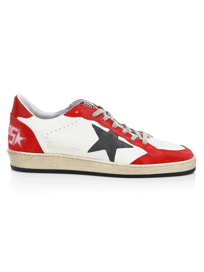Shop Golden Goose Men's Men's Red & White Ball Suede Sneakers In White Leat
