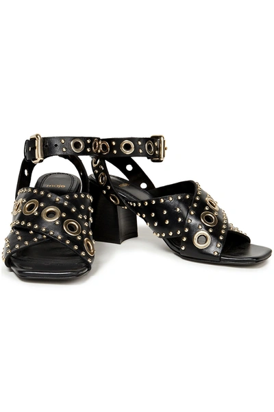 Shop Maje Eyelet-embellished Leather Sandals In Black