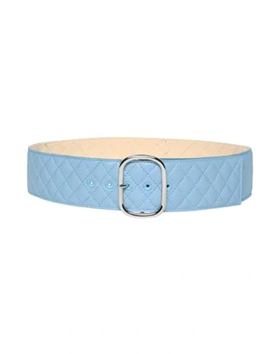 Shop 8 By Yoox Leather Quilted Metallic Buckle Belt Woman Belt Sky Blue Size M Calfskin