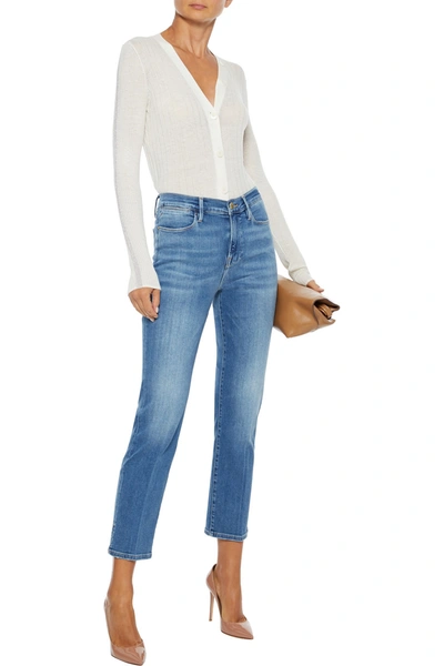 Shop Frame Le High Straight Cropped High-rise Straight-leg Jeans In Mid Denim
