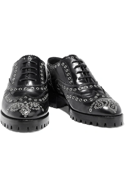 Shop Redv Eyelet-embellished Glossed-leather Brogues In Black