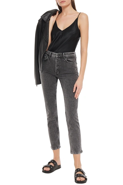 Shop Anine Bing Frida Cropped Acid-wash High-rise Slim-leg Jeans In Dark Gray