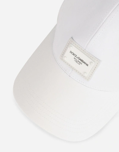 Shop Dolce & Gabbana Baseball Cap With Branded Plate In White