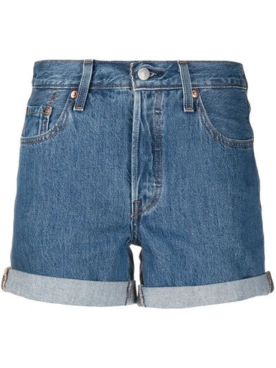 Shop Levi's Mid-rise Cotton Shorts In Blue