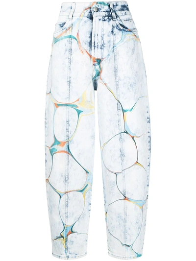 Shop Stella Mccartney Marbled-print Straight-leg Jeans In Blue