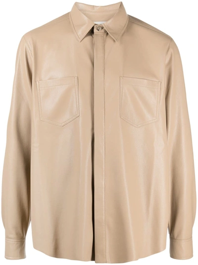 Shop Nanushka Faux Leather Button-up Shirt In Neutrals