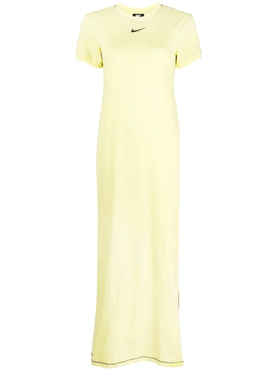 Shop Nike Logo-embroidered Short-sleeved Maxi Dress In Yellow