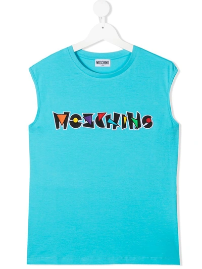 Shop Moschino Logo Tank Top In Blue