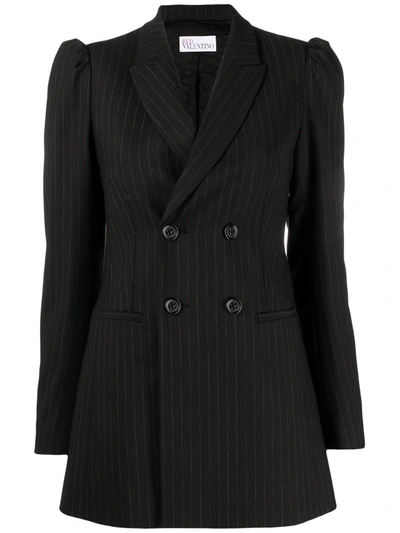Shop Red Valentino Pinstriped Double-breasted Blazer In Black
