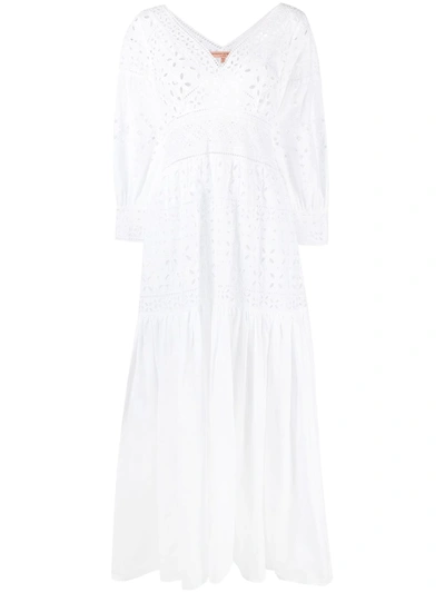 Shop Ermanno Scervino Embroidered Long-sleeve Maxi Dress In White