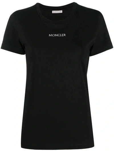 Shop Moncler Embroidered Logo T-shirt In Black
