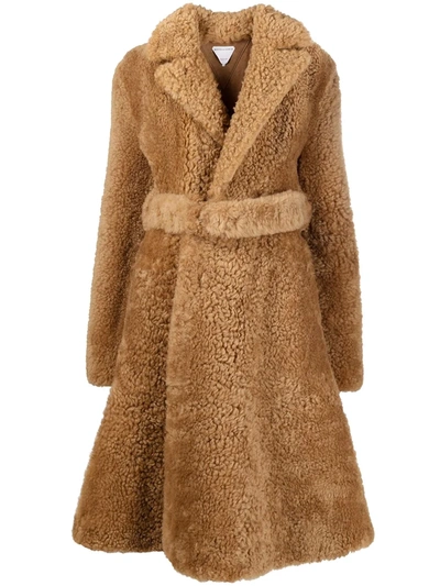 Shop Bottega Veneta Shearling Mid-length Coat In 2640 Marrone