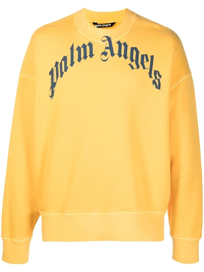 Shop Palm Angels Logo-print Crew-neck Sweatshirt In Yellow