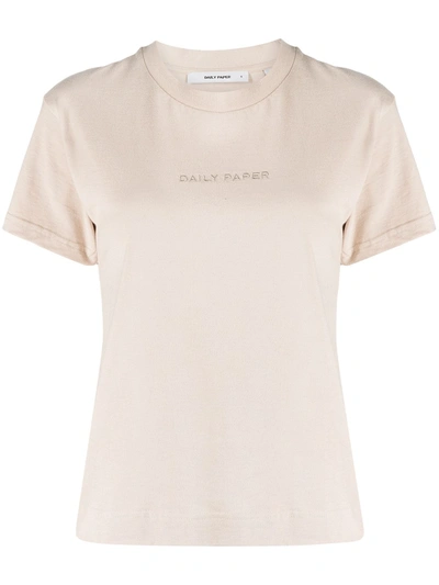 Shop Daily Paper Estan Embroidered Logo T-shirt In Neutrals