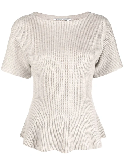 Shop Agnona Ribbed Wool T-shirt In Neutrals