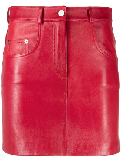 Shop Manokhi High-rise Leather Short Skirt In Red