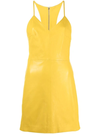 Shop Manokhi Sleeveless Leather Short Dress In Yellow