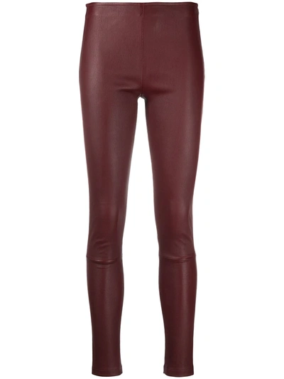 Shop Manokhi Mid-rise Skinny Leather Trousers In Red
