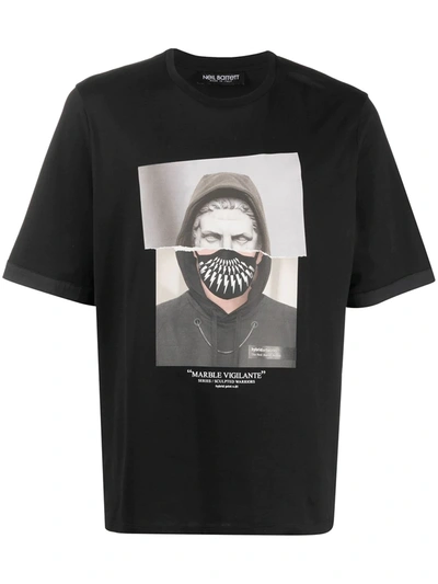 Shop Neil Barrett Marble Vigilante Graphic Print T-shirt In Black