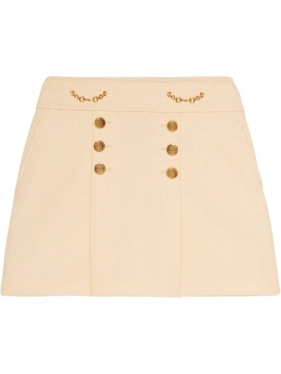 Shop Gucci Button Detail A-line Mini Skirt In White