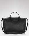 Longchamp Le Pliage Large Leather Satchel In Black