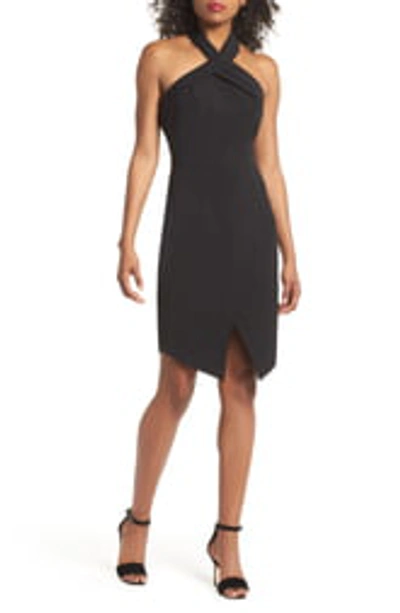 Shop Adelyn Rae Halter Asymmetrical Sheath Dress In Black