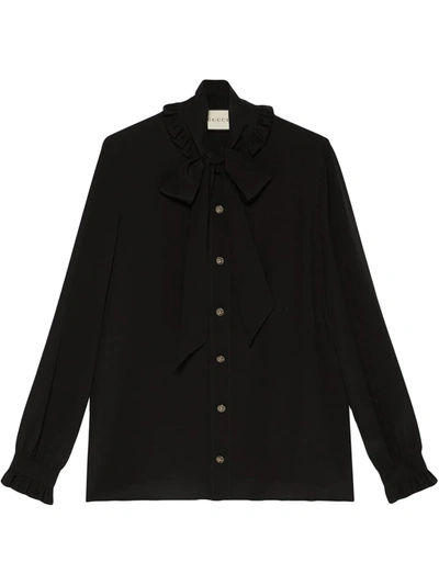 Shop Gucci Pussybow Long Sleeve Shirt In Black