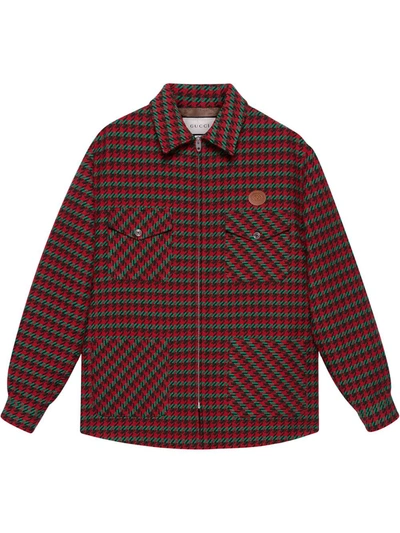 Shop Gucci Prince Of Wales Zip-up Shirt Jacket In Red