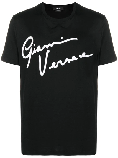 Shop Versace Signature Logo-print T-shirt In Black
