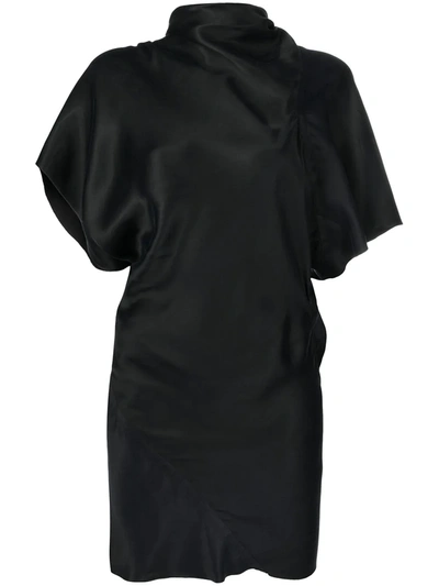 Shop Rick Owens Asymmetric Satin-finished Short Dress In Black