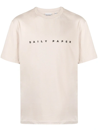 Shop Daily Paper Embroidered Logo Cotton T-shirt In Neutrals