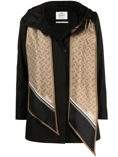 Shop Herno Scarf-detail Hooded Coat In Black