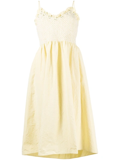 Shop Miu Miu Ruffle-trim Flared Midi Dress In Yellow