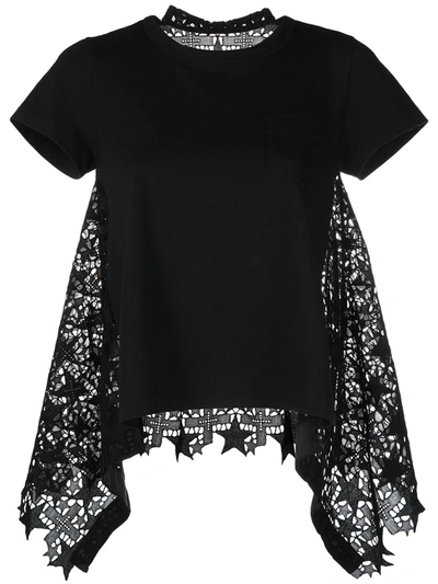 Sacai Mixed-media Lace Embroidered T-shirt In Black | ModeSens