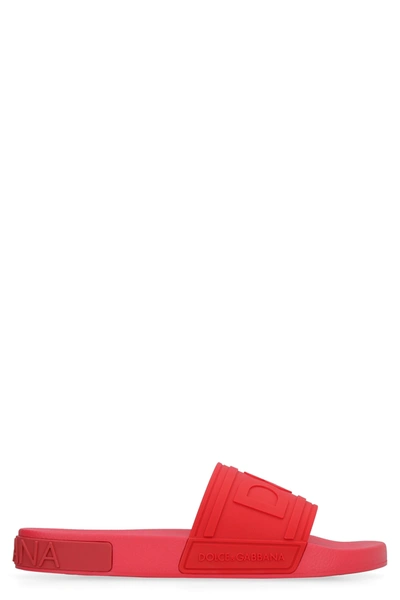 Shop Dolce & Gabbana Logo Detail Rubber Slides In Red