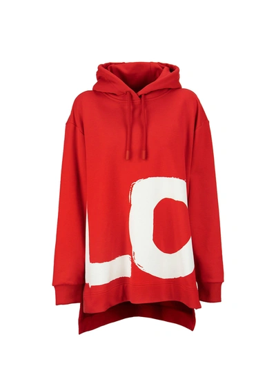 Shop Burberry Aurore - Love Print Cotton Oversized Hoodie In Bright Red