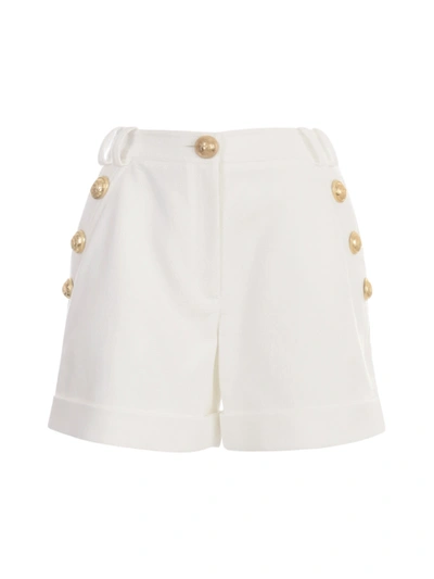 Shop Balmain Low-rise Cotton-pique Shorts In Fa Blanc