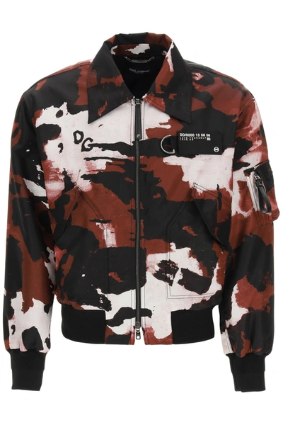 Shop Dolce & Gabbana Camouflage Nylon Bomber Jacket In Camouflage F Bordeau (brown)