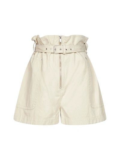 Shop Isabel Marant Étoile Parana Cotton And Linen Belted Shorts In Ecru