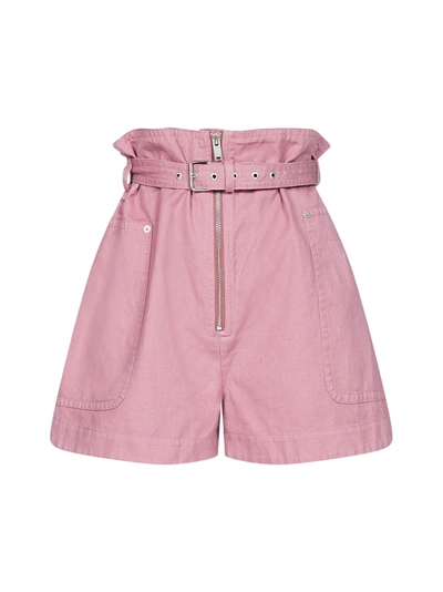 Shop Isabel Marant Étoile Parana Cotton And Linen Belted Shorts In Rosewood