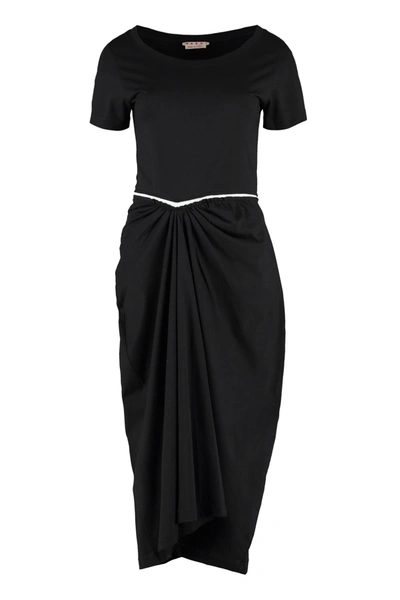 Shop Marni Draped Jersey Dress In Black