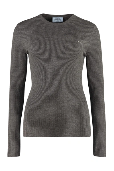 Shop Prada Long Sleeve T-shirt In Grey