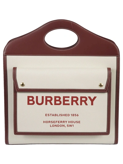 Shop Burberry Medium Pocket Bag In Natural/garnet/geranium